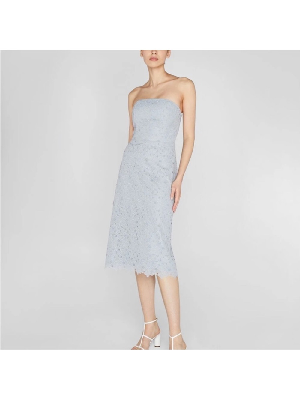Club Monaco Lace Strapless Midi Dress Light Blue Women’s Size 8 Wedding Guest
